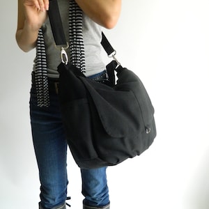 Czarna płócienna torba listonoszka, damska torba na pieluchy Crossbody Travel, torba na ramię Gym, torba na laptopa 15 nr 18 / DANIEL zdjęcie 2