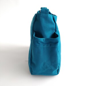 Women hobo diaper bag in Teal, Canvas large messenger with many pockets, top zipper clousure nappy bag messenger bag 101 image 4