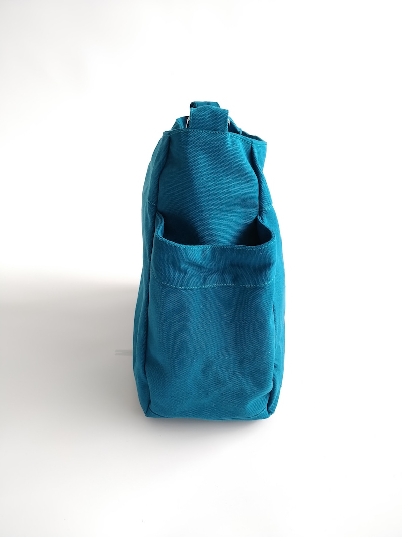 Women hobo diaper bag in Teal, Canvas large messenger with many pockets, top zipper clousure nappy bag messenger bag 101 image 4