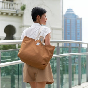 Large canvas Market tote bag, Diaper bag in Cognac Brown, grocery shopping Shoulder bag, Teacher library tote bag Victoria tote 202 image 6