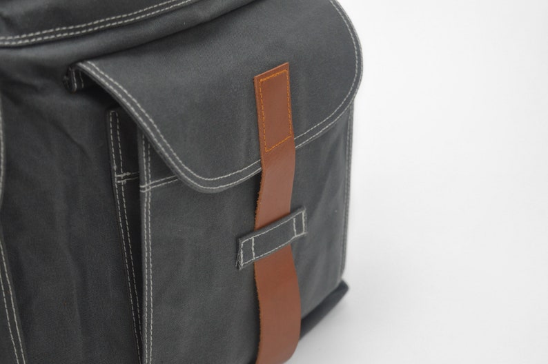 Waxed Canvas Messengers bag, Back to school Collage Laptop messenger bag, Casual Unisex Overnight Travel bags Gray no.104 MACKENZIE image 5