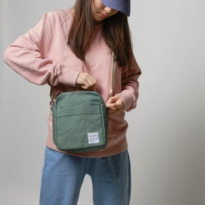 Armsterdam Green Waxed Canvas Travel Messenger Bag, Small crossbody bag Personalized gift for her - Crossbody Koala | 208