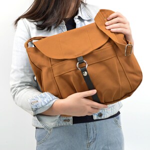 Canvas Zipper Crossbody Bag, Women Casual Messenger Bag , Water resistant Travel Shoulder Bag, Gift for her no.103 CLAIRE Honey Brown image 2