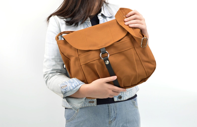 Canvas Zipper Crossbody Bag, Women Casual Messenger Bag , Water resistant Travel Shoulder Bag, Gift for her no.103 CLAIRE Honey Brown image 2