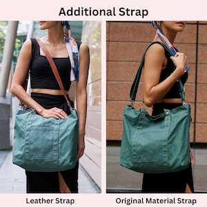 Travel Crossbody Zipper Canvas Tote Bag, Laptop Shoulder Bag, Waxed Canvas Water Resistant Messengers Bag 203 Tokyo Tote Amsterdam Green image 8