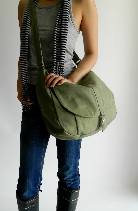 Smoke Green Canvas Crossbody Bag Women Travel Shoulder Bag 