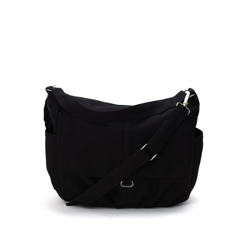 Black canvas zipper messenger bag, Water Resistant baby diaper bag, Gift for her Vegan Crossbody Bag laptop bag for women no.18 DANIEL bag only