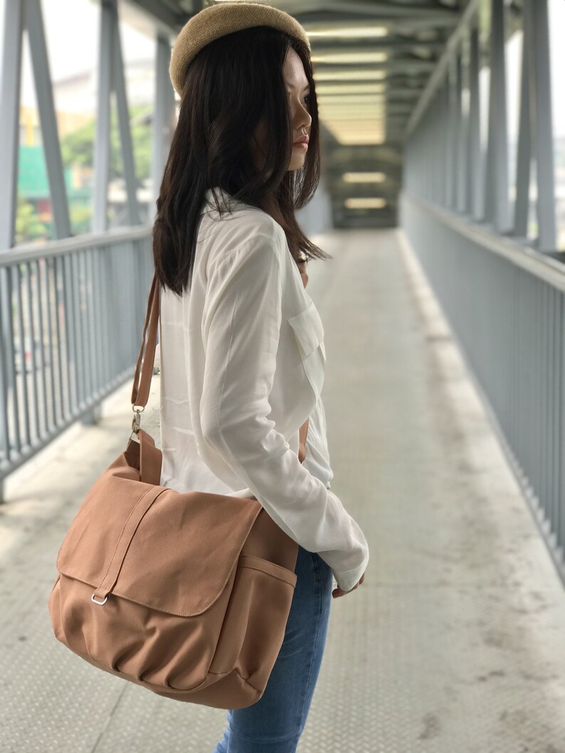 DWR Gift for her Canvas Messenger Diaper Bag Zipper Travel Bag For Women- no.18 DANIEL Rose Gold Water Resistant Hobo Bag