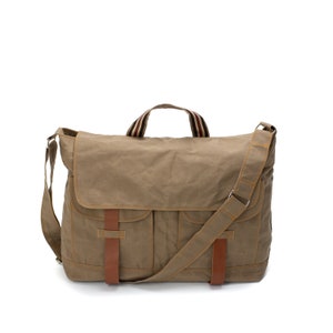 15" Laptop School Messenger bag Waxed Canvas Shoulder bag in Kaki, résistant à l'eau Crossbody Women Satchel - no.104 MACKENZIE