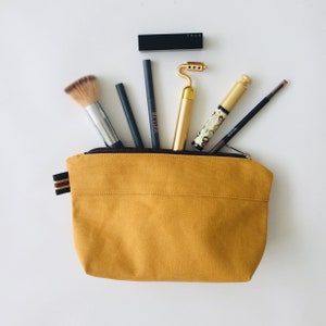 Personalize Zippered cosmetic Bridesmaids gift, Custom name initial Travel Makeup Bag, best friend gift Kelly pouch in set Yellow Mustard