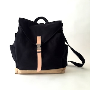 BLACK Canvas Laptop Backpack, Zipper Diaper Bag Backpack, Unisex School backpack, Leather Backpack Women Travel backpack no.108 MARKEN image 2