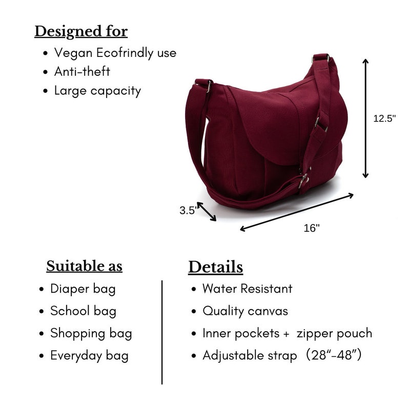 Rose red Canvas Messenger Diaper Bag, Vegan Laptop Shoulder Bag, Travel Handbag for her Water resistant / Rose Red no.12 KYLIE image 4