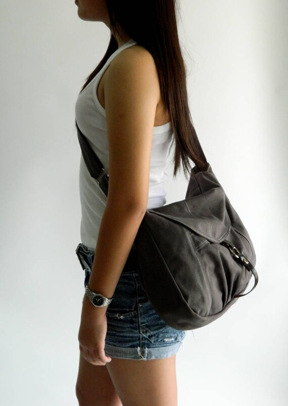 GRAY canvas Messenger bag zipper Cross body diaper bag big Etsy