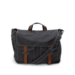 Waxed Canvas Messengers bag, Back to school Collage Laptop messenger bag, Casual Unisex Overnight Travel bags Gray no.104 MACKENZIE bag only