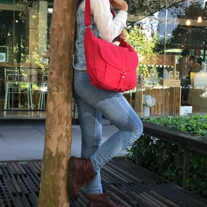 Women Canvas Messenger bag, Diaper Shoulder bag, Back to school laptop bag, Everyday crossbody work bag no.12 KYLIE RED image 4