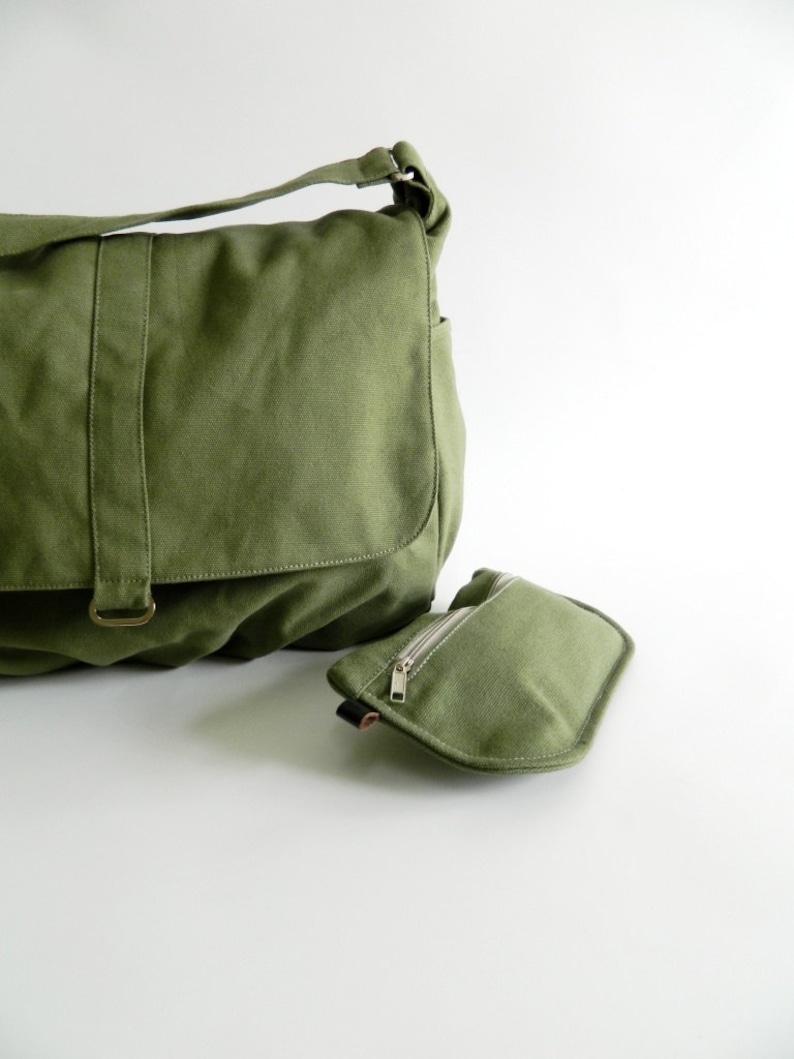 Rauchgrüne Messenger 13 Laptoptasche, Windeltasche aus Segeltuch, Reisetasche für Frauen, große und geräumige Tasche Nr. 18 / DANIEL Bild 4