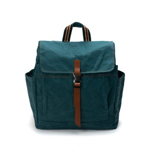 Waxed Canvas backpack for school , Diaper bag backpack purse , Teal travel backpack , Casual Unisex backpack for work no.108 Marken image 5