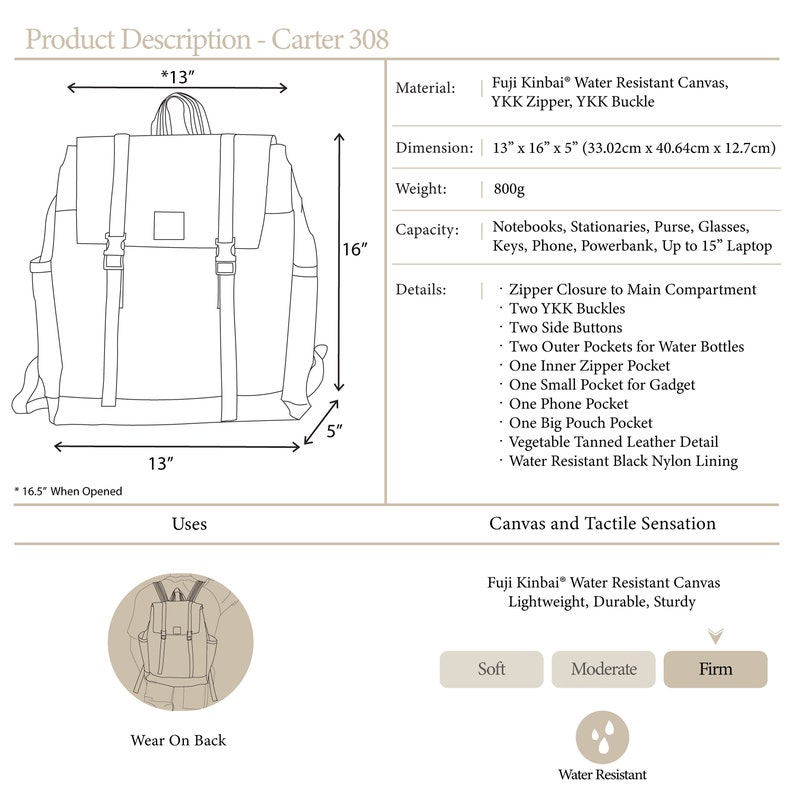 Travel canvas Backpack, Unisex Water Resistant Back to School Backpack, Laptop Backpack, Women Zipper Backpack CARTER 308 Charcoal navy image 4