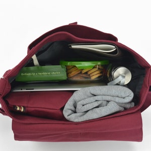Rose red Canvas Messenger Diaper Bag, Vegan Laptop Shoulder Bag, Travel Handbag for her Water resistant / Rose Red no.12 KYLIE image 6
