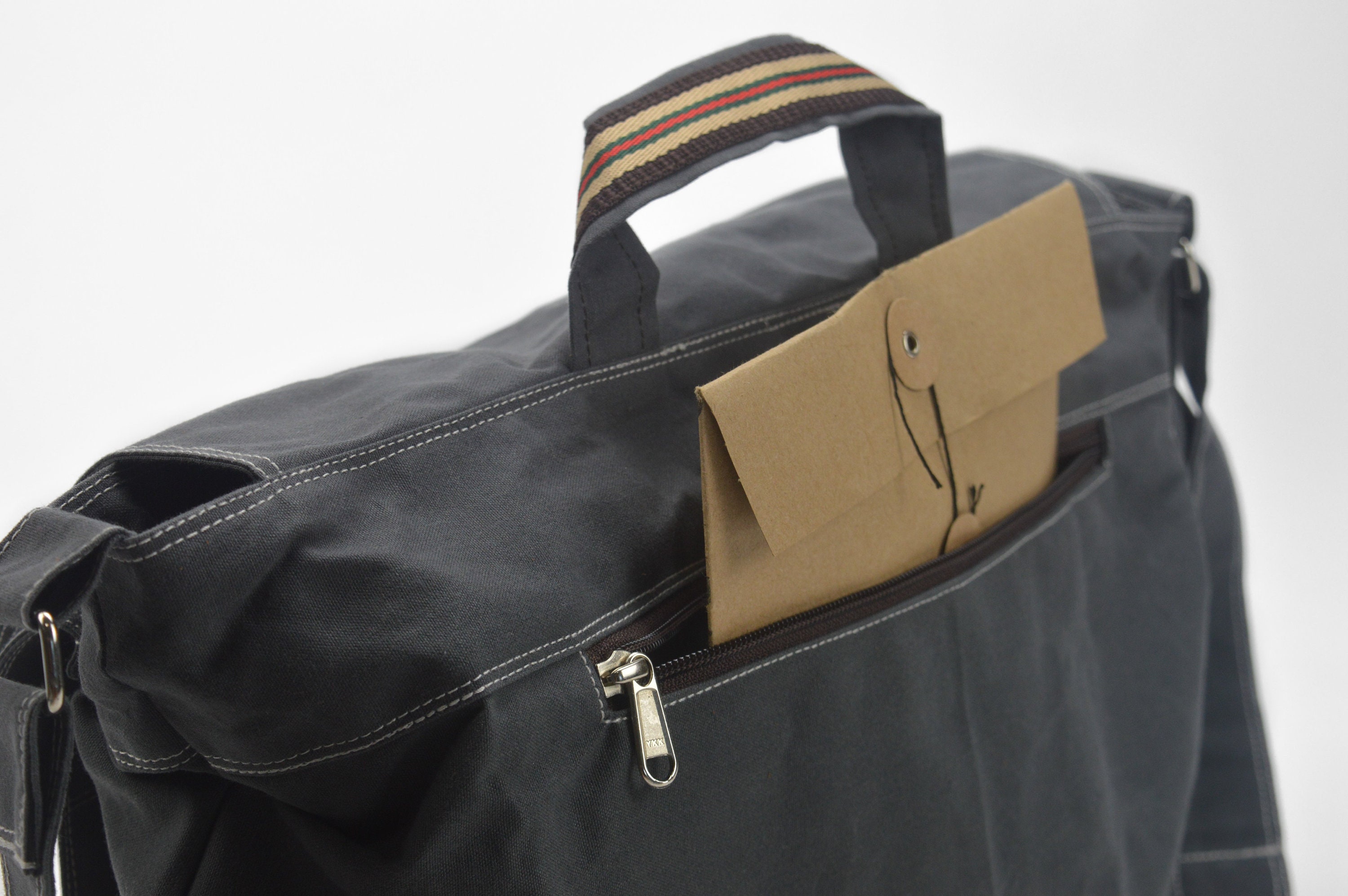 Waxed Canvas Messengers bag in Gray Leather Strap Crossbody Etsy