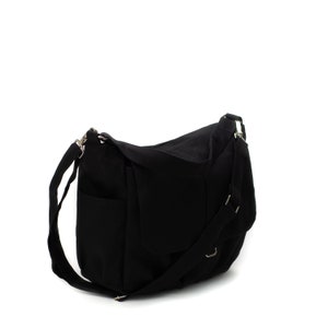 Black canvas zipper messenger bag, Water Resistant baby diaper bag, Gift for her Vegan Crossbody Bag laptop bag for women no.18 DANIEL image 3