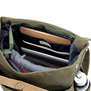 Army Green CANVAS Unisex plecak podróżny, wodoodporny plecak na pieluchy, plecak na laptopa z powrotem do szkoły nr 108 MARKEN zdjęcie 6