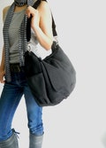 BLACK canvas messenger bag, Travel Women crossbody diaper bag, Gym shoulder bag, Vegan cotton Back to school 15" laptop bag - no.18 / DANIEL