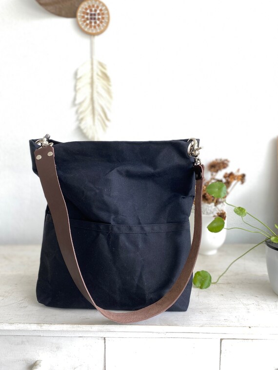 Borsa A Tracolla Donna In Tela Grande | 31x29,5 Cm Con Cerniera | 5 Tasche, Tracolla Regolabile | Per Università, Lavoro, Shopping | Nero/Marrone
