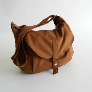 Brown Cognac Canvas Messenger Bag for Women, Canvas Travel Shoulder Bag ...