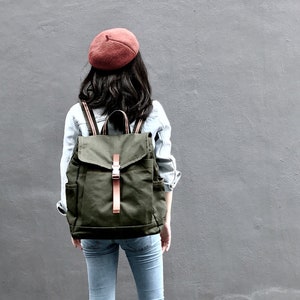 Army Green CANVAS Unisex Travel Backpack, Water Resistant Diaper Bag Backpack, Back To School Laptop Rucksack no.108 MARKEN image 3