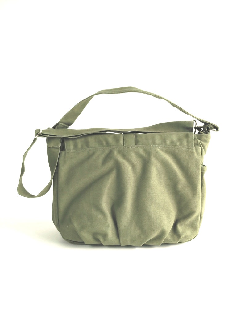 Rauchgrüne Messenger 13 Laptoptasche, Windeltasche aus Segeltuch, Reisetasche für Frauen, große und geräumige Tasche Nr. 18 / DANIEL Bild 5