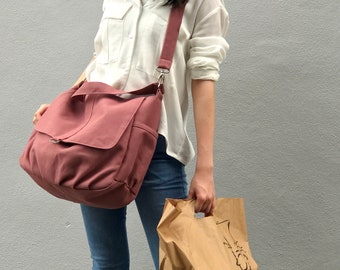 Women messenger bag, Vegan Rusty pink Water resistant school canvas bag, Gift for her Crossbody Bag, Zipper cotton travel bag -no.18 DANIEL