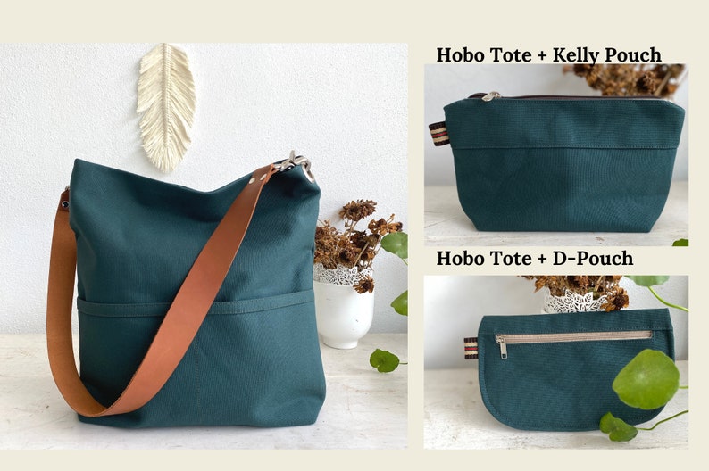 Women casual Tote bag , Hobo shoulder bag, Canvas tote bag with leather strap, Canvas bucket bag with pocket and zipper Christmas green image 9