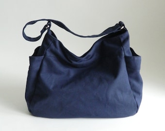 MARINE blauwe canvas luier hobo vrouwen rits tas, Vegan reizen Messenger Bag cadeau voor haar gepersonaliseerde -no.101 RENEE