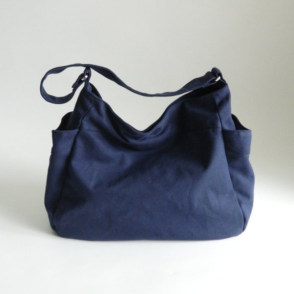 NAVY Blue Canvas Diaper Hobo Women Zipper bag, Vegan Travel Messenger Bag Gift for her Personnalisé Baby shower gift set -no.101 RENEE