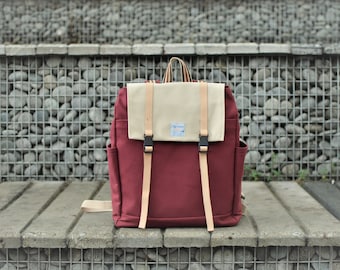 Waxed Canvas Travel Backpack: Rose Red, water resistant Laptop School Rucksack - Backpacks Carter| 308