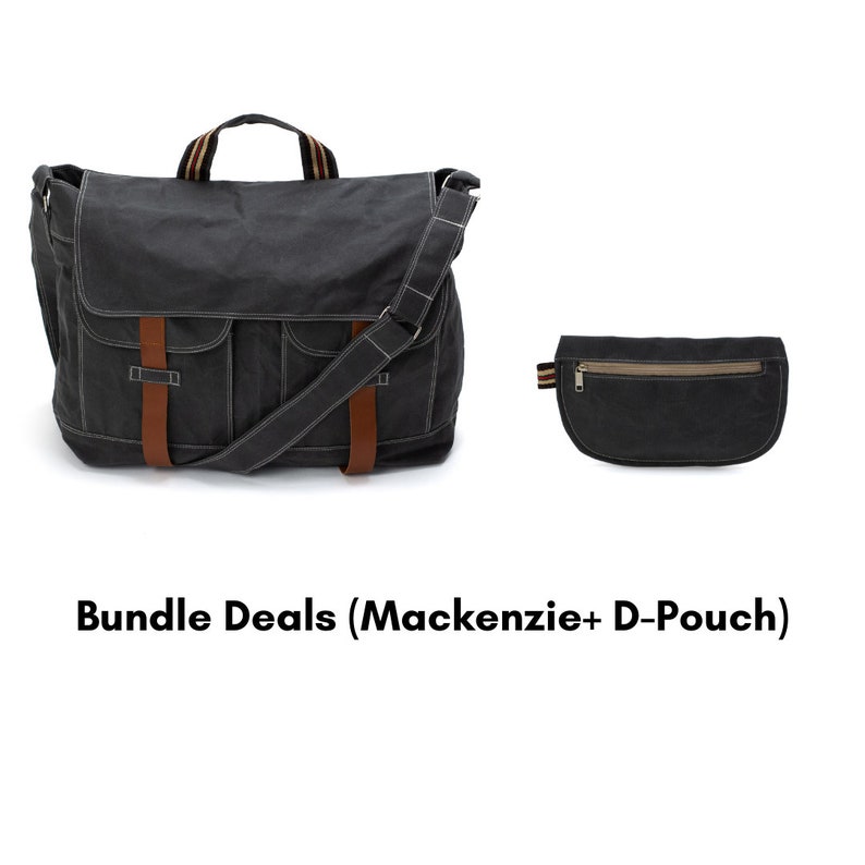 Waxed Canvas Messengers bag, Back to school Collage Laptop messenger bag, Casual Unisex Overnight Travel bags Gray no.104 MACKENZIE image 9