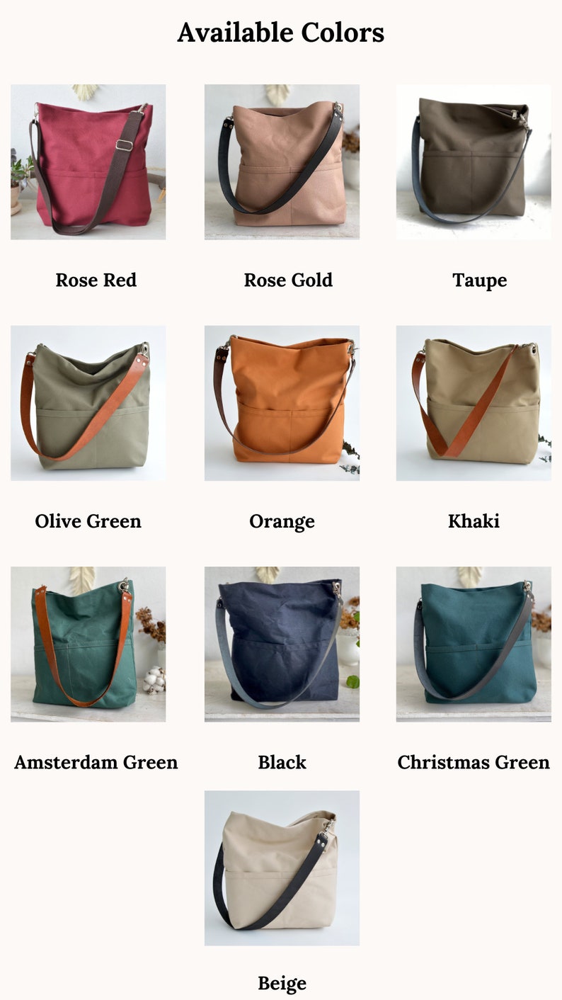 Water resistant Women casual Tote bag, Hobo shoulder bag, Messenger Canvas tote bag with leather strap, Canvas bucket bag Amsterdam green image 9