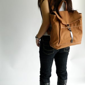 Travel Diaper bag Backpack , carry on backpack , Zipper Leather Strap Backpack , School laptop Satchel Backpack COGNAC BROWN/no.102 TANYA image 2