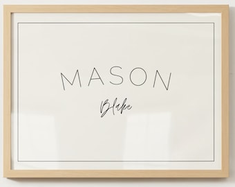 Personalized Clean Minimalist Border Name Poster, Name Sign Downloadable Print, Nursery Name, Kids Room, Wall Decor, Kids Wall Art-Printable