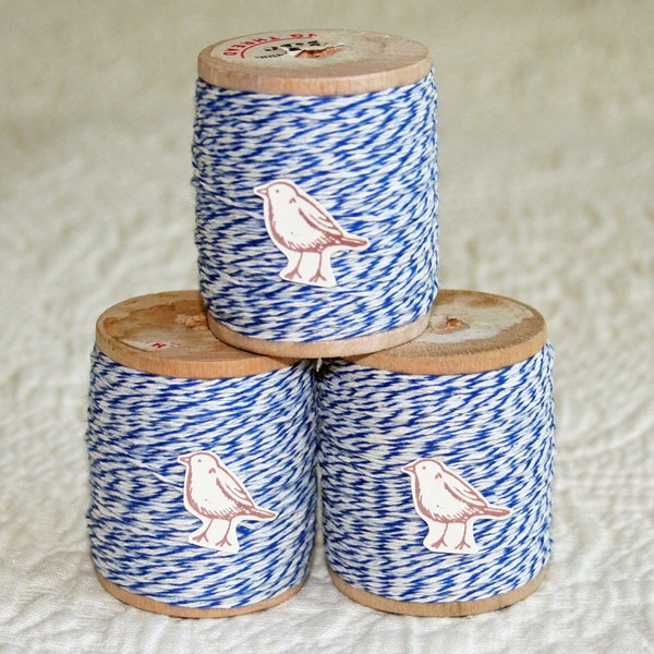 SALE Blue Bakers Twine, 50 Yards on Vintage Spool, 3 ply