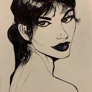 beautiful girl original pen drawing- pen drawing art