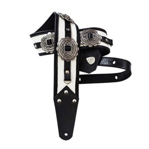 White Leather Concho Western Guitar Strap Heavy Metal Glam Punk Rock n Roll