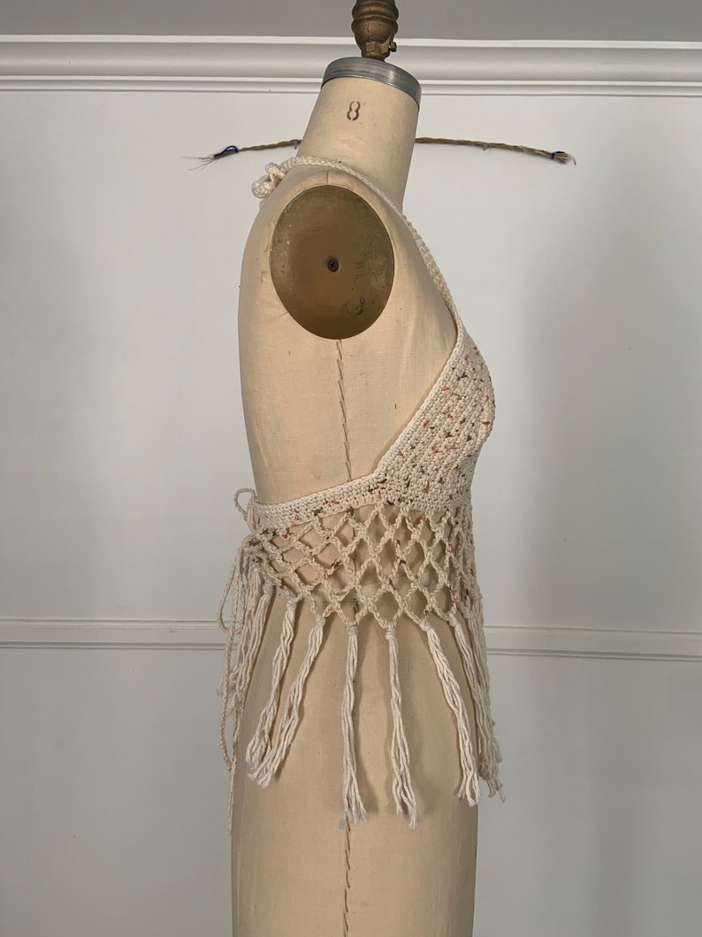 Crotchet Beige Hippie Rave Festival 60\u2018S 70\u2019s 90\u2019s Rock n Roll Festival Halter Top Small