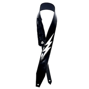 Electric Eye Lightning Black and White Leather Guitar Strap Heavy Metal Glam Punk Rock n Roll Painkiller Judas Priest