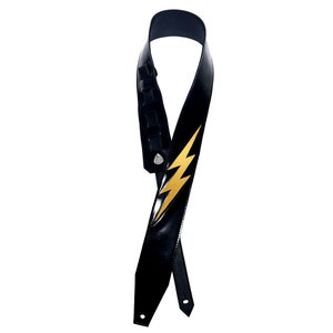 Electric Eye Lightning Gold Leather Guitar Strap Heavy Metal Glam Punk Rock n Roll Painkiller Judas Priest