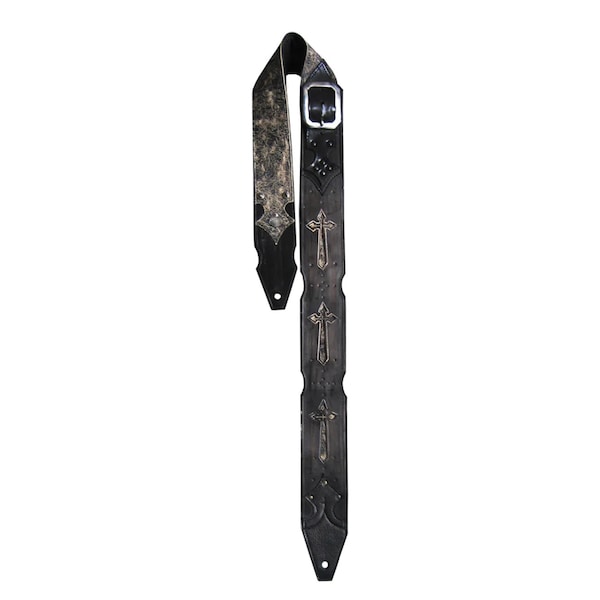 Tony Iommi Carved Cross Signature Leather Guitar Strap made in the U.S.A. by Heavy Leather NYC