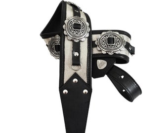 Silver Leather Concho Western Guitar Strap Heavy Metal Glam Punk Rock n Roll