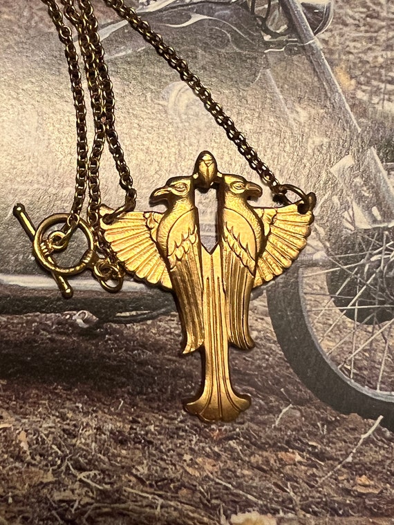 Gold plated vintage Phoenix Rising Egyptian neckla