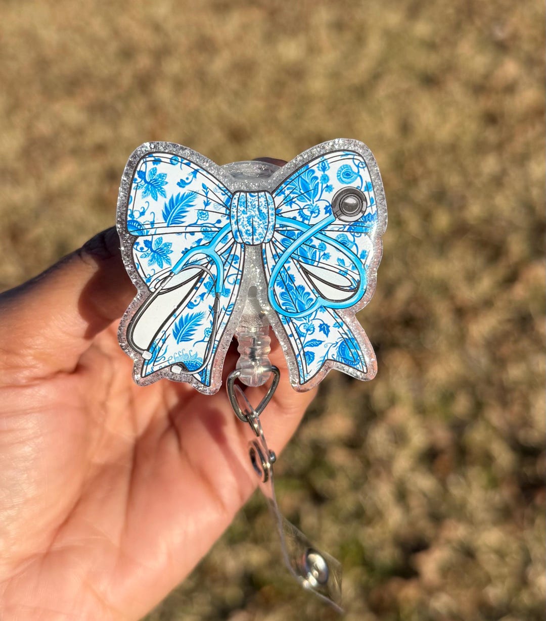 Stethoscope Bow Badge Reel | Floral Badge Reel | Coquette Bow Badge ...